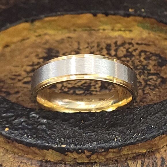 Men's Wedding Ring Silver and 14k Gold Two Tone Wedding Ring - Guys Wedding Ring - Picture 5 of 9